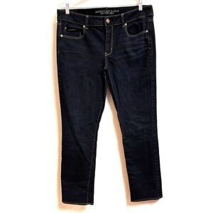 American Eagle Straight Stretch Jeans Women’s 16 Regular Dark Wash Mid Rise